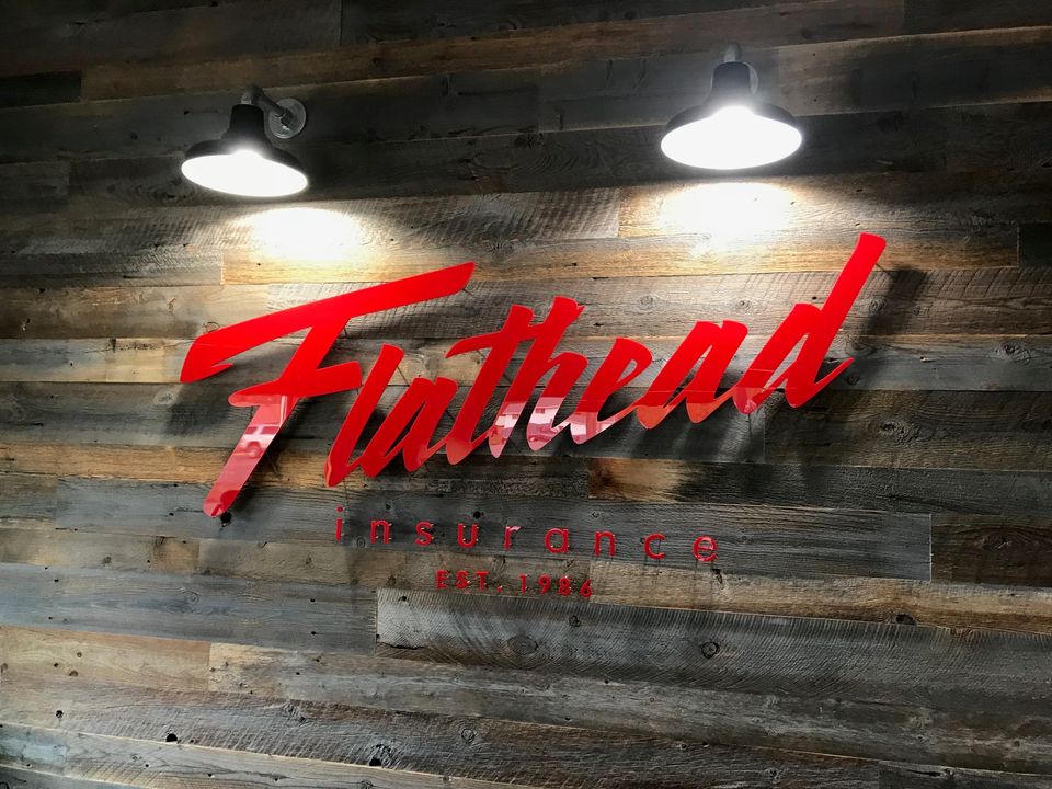 Flathead Insurance agency office sign in Kalispell Montana